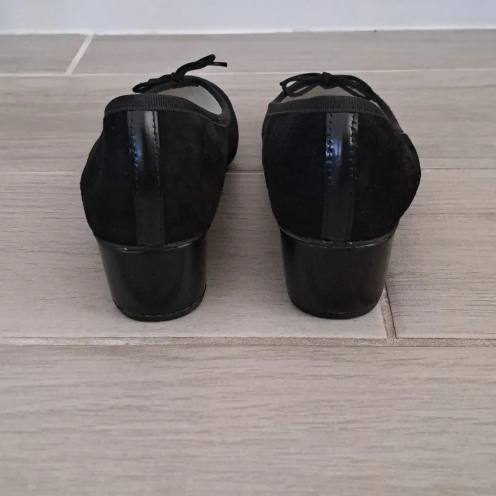 *Rare* Repetto Norma Black Suede Ballet Wedge Pumps with Bow Detail Size 5